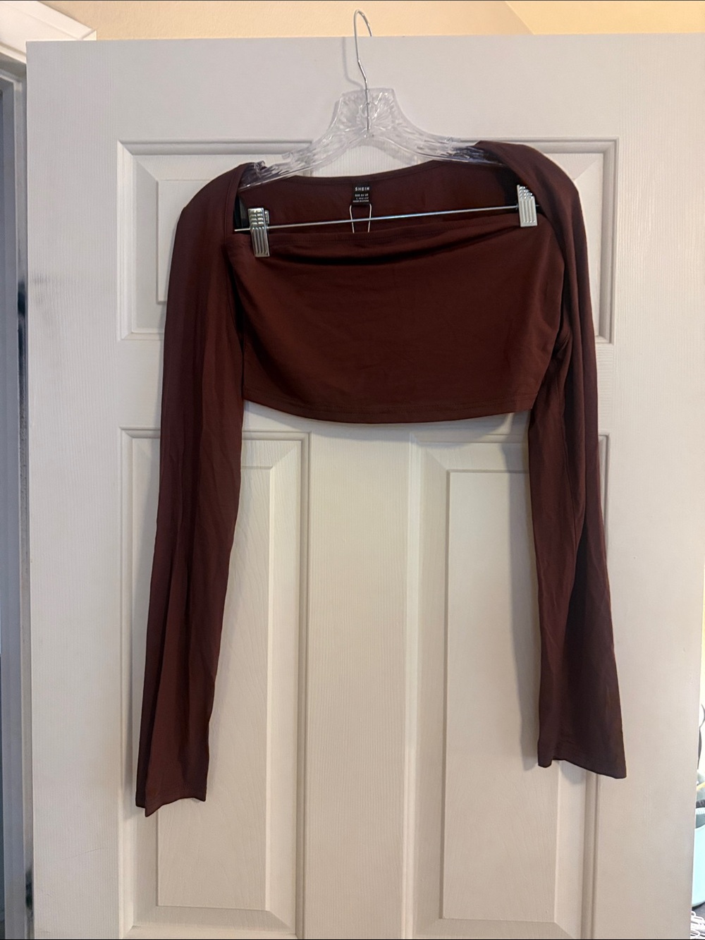 SHEIN Brown Long Sleeve Cropped Top